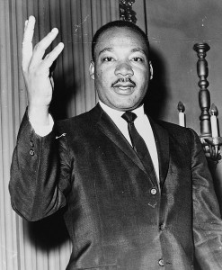 Martin Luther King, Jr., in a photo by Dick DeMarsico, available from the Library of Congress.