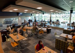 Students hang out in the newly renovated Student Center during the first day of Fall 2013 classes.