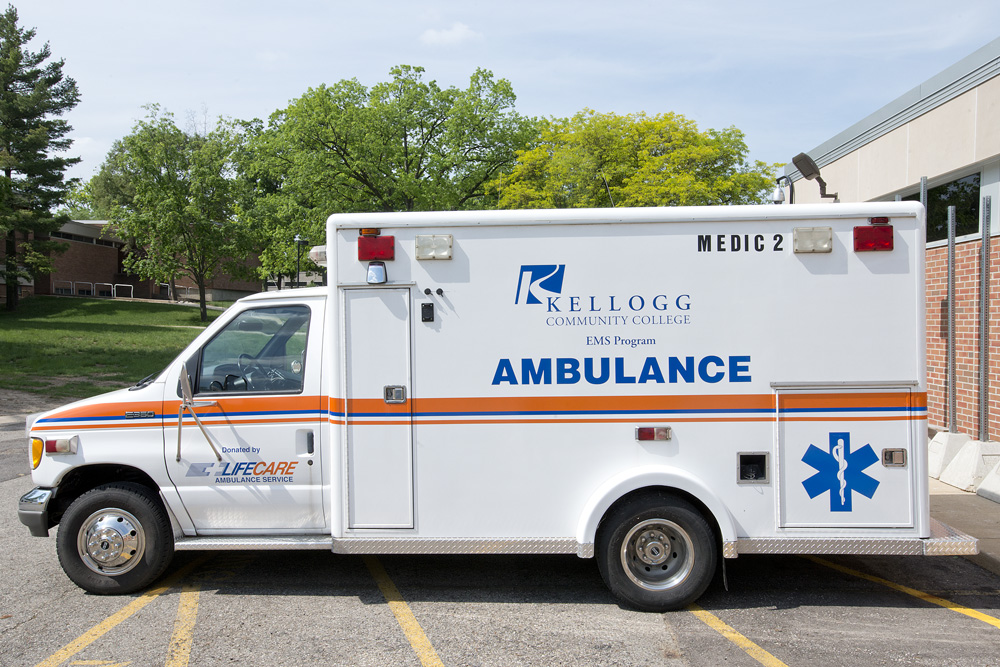 The KCC EMS Program ambulance, parked outside the Lane-Thomas Building.