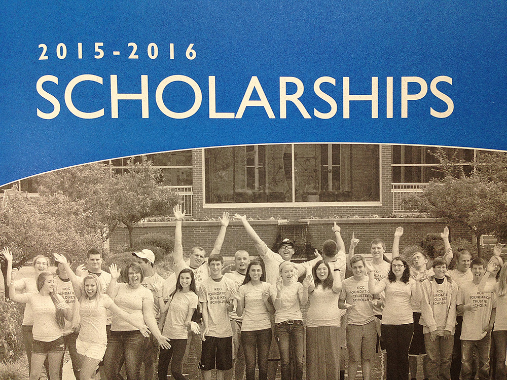 Detail from the cover of the KCC Foundation's 2015-16 scholarship booklet, which shows a group photo of the latest Gold Key and Trustee scholars