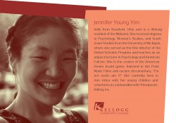 A promotional graphic featuing a headshot of Jennifer Young Yim and a paragraph of text about Yim's upcoming lecture for the KCC CDI.
