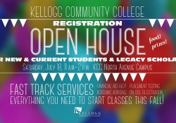 A text postcard promoting KCC's registration open house.