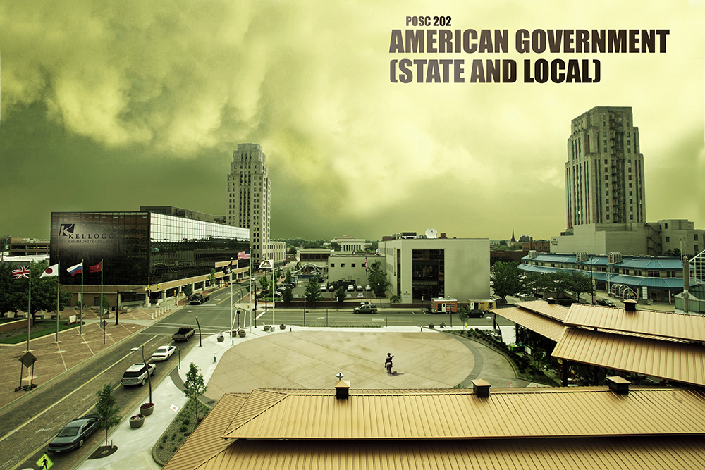 A stylized, desolate image of downtown Battle Creek designed to look like a scene from the TV show "The Walking Dead."