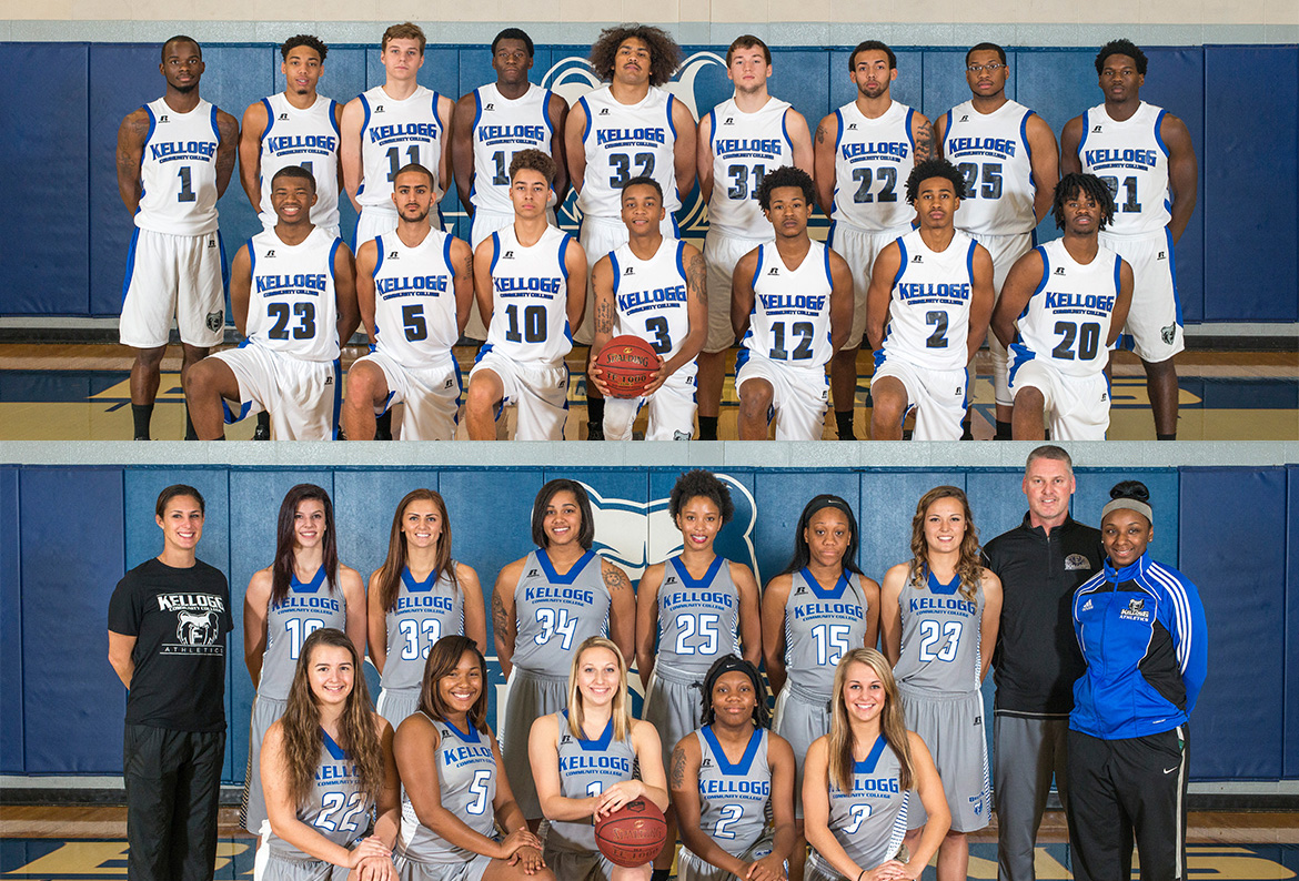Team photos of KCC's 2015-16 men's and women's basketball teams.