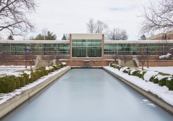 A snowy view of the main entrance to the North Avenue campus in Battle Creek in November 2015.