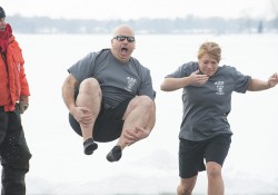 KCC Police Academy cadets jump into Goguac Lake during a Polar Plunge event in January 2015.