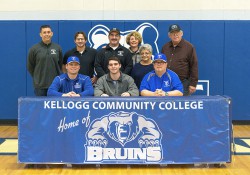 Pictured, in the front row from left to right, are Head KCC Baseball Coach Eric Laskovy, Cameron Pope and Associate Head KCC Baseball Coach Jim Miller. In the back row, from left to right, are Adam Johnson, Keith Villano, Troy Pope, Cheryl Pope, Gail Pope and Jim Pope.