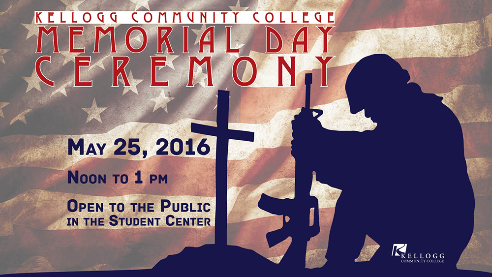 A graphic slide highlighting KCC's Memorial Day Ceremony scheduled for noon May 25 at the Binda Performing Arts Center.
