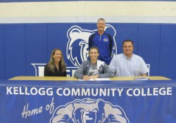 Pictured, from left to right, are Autumn Majdan (mother), KCC women's basketball player Julia Majdan, KCC woman's basketball coach Klingaman and Jim Majdan (father).