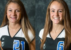 KCC's 2016 MCCAA Western Conference Volleyball Award winners Emily Delmotte and Kimberly Kusler.