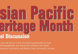 A text slide highlighting and upcoming Asian-Pacific American Heritage Month panel discussion event.