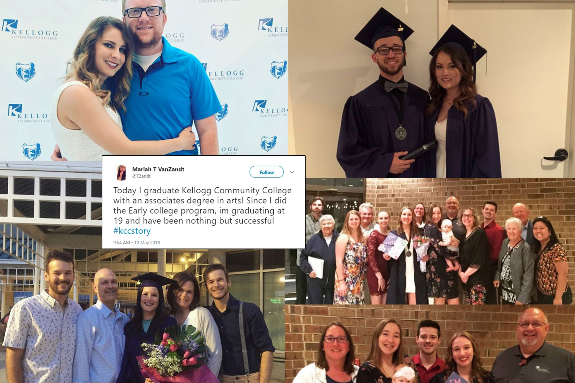 Photos of graduates and their friends and family members from various social media posts, collaged together to show the winners of a social media post contest.