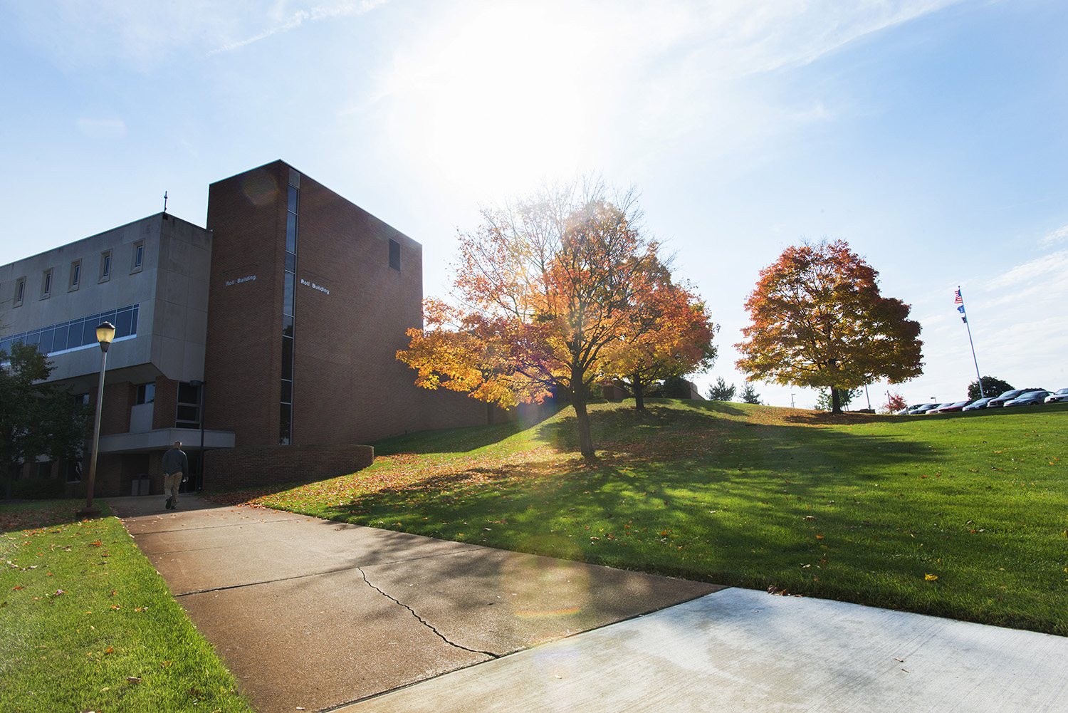 Trees outside the Roll Building on a fall day on KCC's North Avenue campus in Battle Creek.