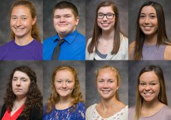 Portraits of eight of the nine 2018-19 KCC Board of Trustees Scholarship recipients.
