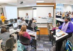A collage of four classroom photos shot on KCC's North Avenue campus in Battle Creek.
