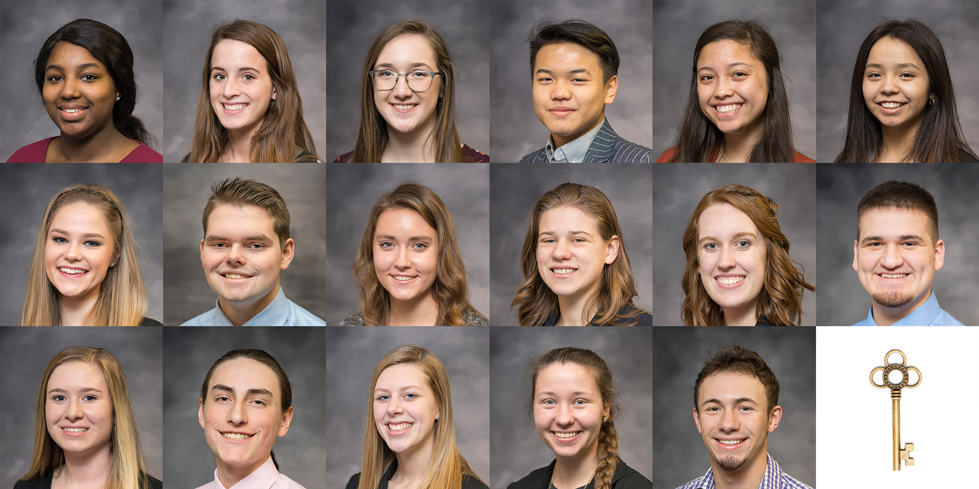 A collage of the portraits of the KCC Foundation's 17 2019-20 Gold Key Scholars.