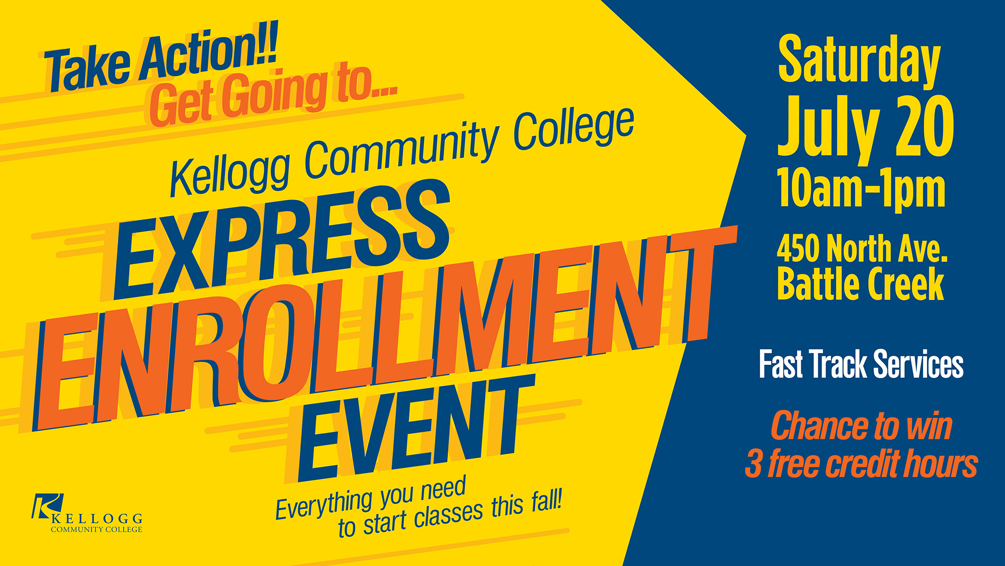 A text slide promoting KCC's Express Enrollment Event.