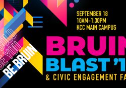 A text slide with information about KCC's 2019 Bruin Blast and Civic Engagement Fair.