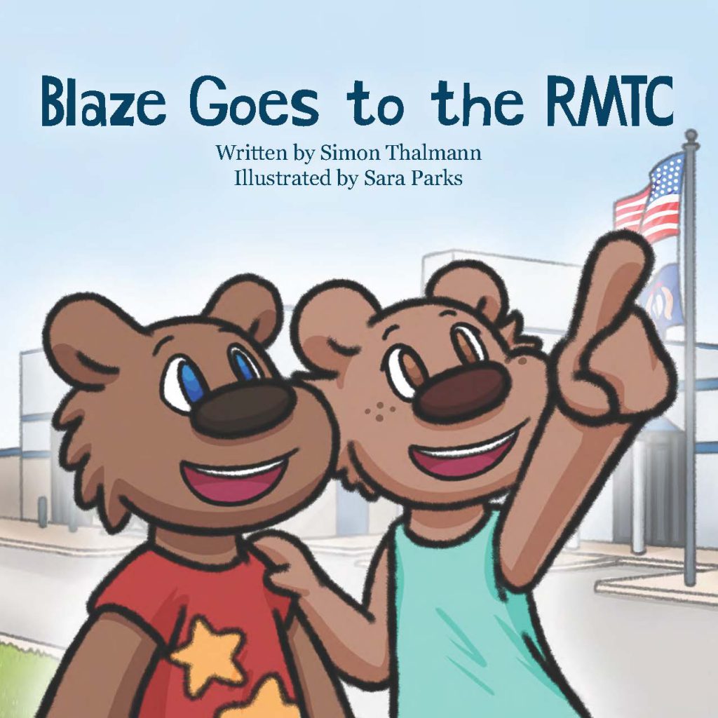 The cover to "Blaze Goes to the RMTC" featuring the two cartoon bear characters Blaze and Bella.