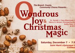 A decorative text slide promoting KCC's 2019 Sounds of the Season concert Dec. 7 in Coldwater.