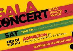 A decorative text slide promoting KCC's Black History Month Gala Concert.