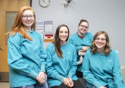 Pictured in KCC's Dental Hygiene Clinic, from left to right, are KCC SADHA presidents Kaitlyn Waltz, Rachel Schellie, Alivea Reyes and Kassandra Cary.