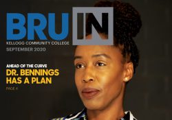 Detail from the cover of the September 2020 edition of BruIN magazine, featuring a portrait of KCC President Dr. Adrien Bennings.