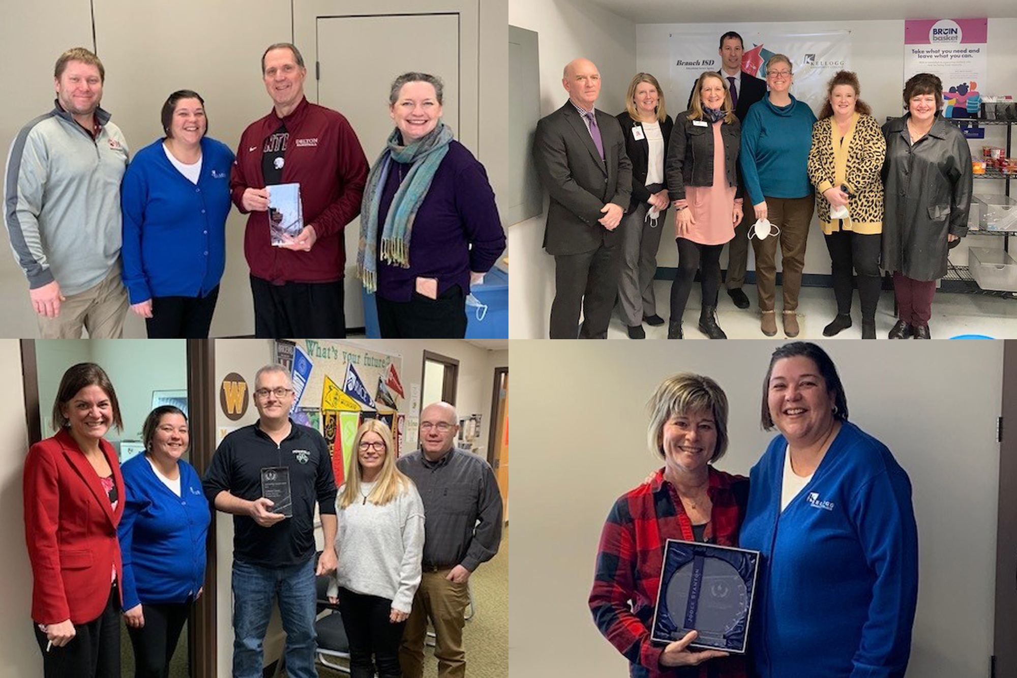 A collage of photos of Outstanding Counselor Award winners with KCC and high school representatives.