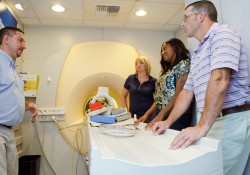 MRI students learn from an instructor in a mobile MRI unit on campus in Battle Creek.