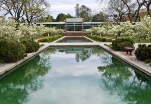 A view over the reflecting pools on KCC's North Avenue campus.
