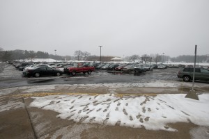Dedicated students fill the parking lot on KCC's North Avenue campus despite the crummy weather.