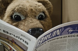 Blaze reads a recent edition of the Bruin student newspaper.