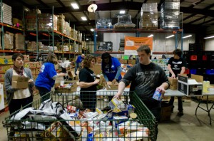 KCC students participate in a Bruins Give Back event at the Food Bank in December.