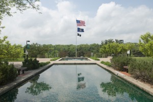 A view of the flags flying over KCC's North Avenue campus.