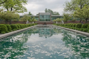 A view of the reflecting pools on KCC's North Avenue campus.