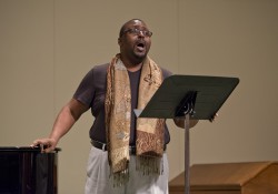 Vocal music professor Dr. Gerald Blanchard rehearses for an upcoming faculty recital.