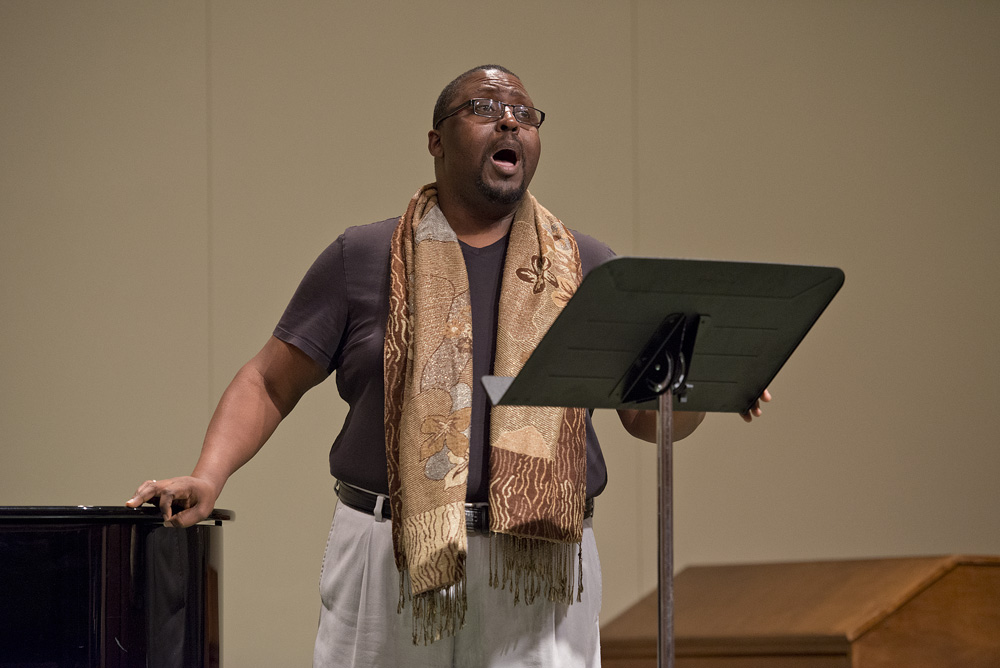 Vocal music professor Dr. Gerald Blanchard rehearses for an upcoming faculty recital.