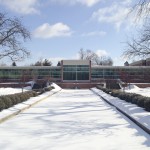 Snow on the reflecting pools on KCC's North Avenue campus in Battle Creek
