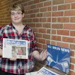 A student delivering the Bruin student newspaper.