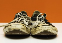 A pair of worn-out shoes