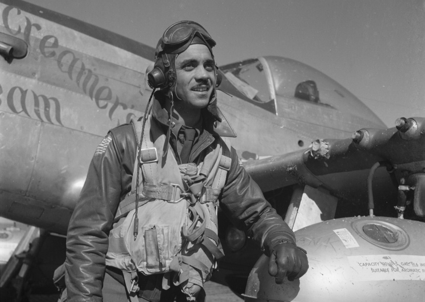 Photo of a Tuskegee Airmen pilot taken in 1945, from the U.S. Library of Congress website