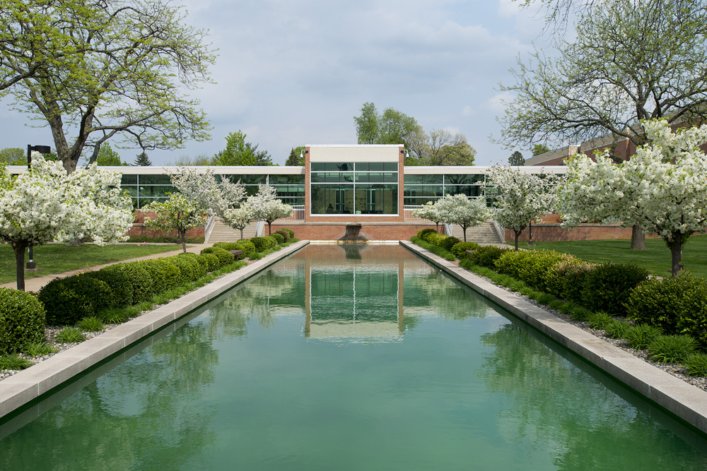A view of the reflecting pools area in front of the North Avenue campus in Spring.