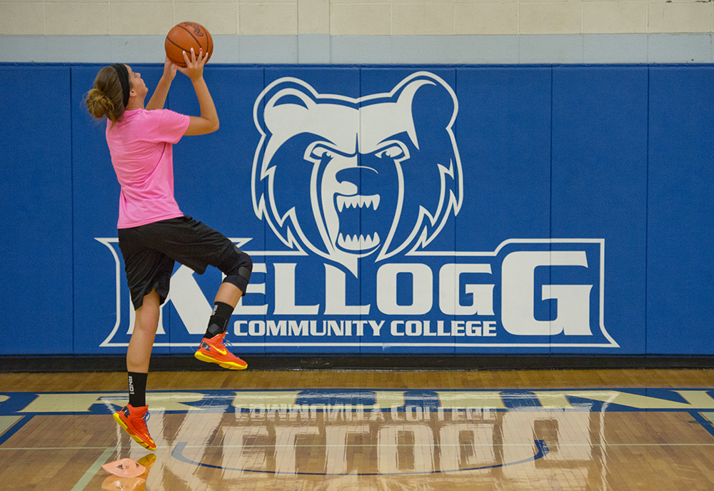 An participant in the women's basketball team's Open Gym Night goes up for a layup at the Miller Gym.