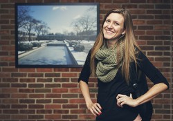 Trustee Scholarship recipient Ashely O'Neill poses for a photograph in a hallway on the North Avenue campus.