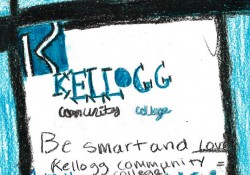 A screenshot of a Battle Creek Enquirer Kidvertising ad featuring the College's logo drawn in crayon by a fourth grader.