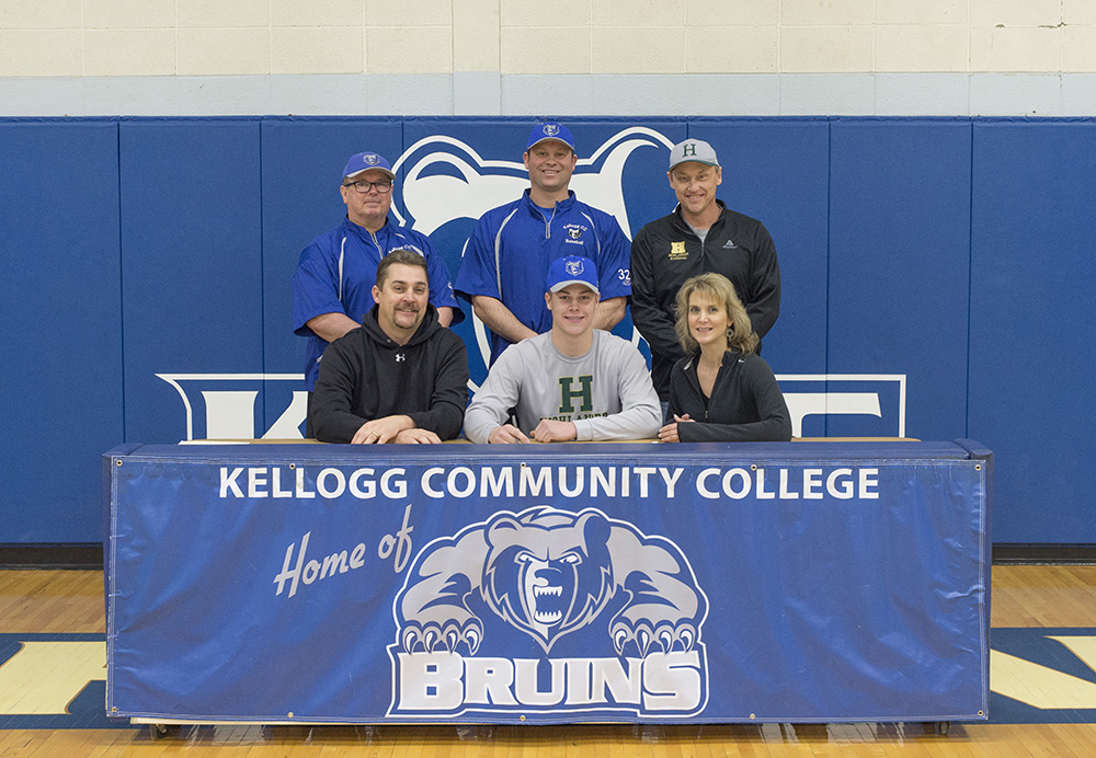 New KCC baseball signee Brendan Merians poses in a KCC signing photo with KCC baseball coaches and some family members