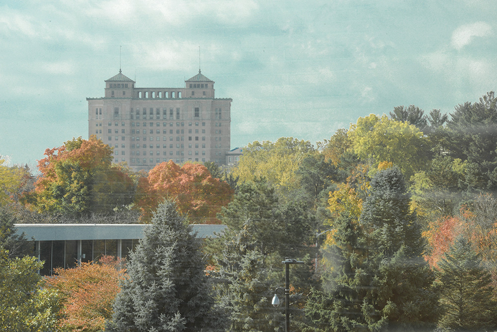 A view of the Battle Creek skyline from campus