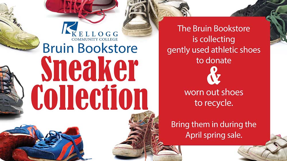 A text and graphic slide promoting the bookstore's annual sneaker collection.