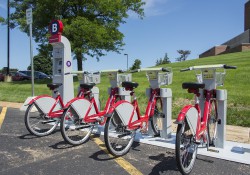 KCC's new B-cycle bike-sharing station, a system that lets users check bikes out for a fee for riding.