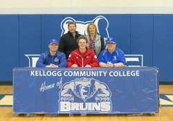 Pictured, in the front row from left to right, are Head KCC Baseball Coach Eric Laskovy, Zach Schultz and Associate Head KCC Baseball Coach Jim Miller. In the back row, from left to right, are Dave Schultz and Karyn Schultz.